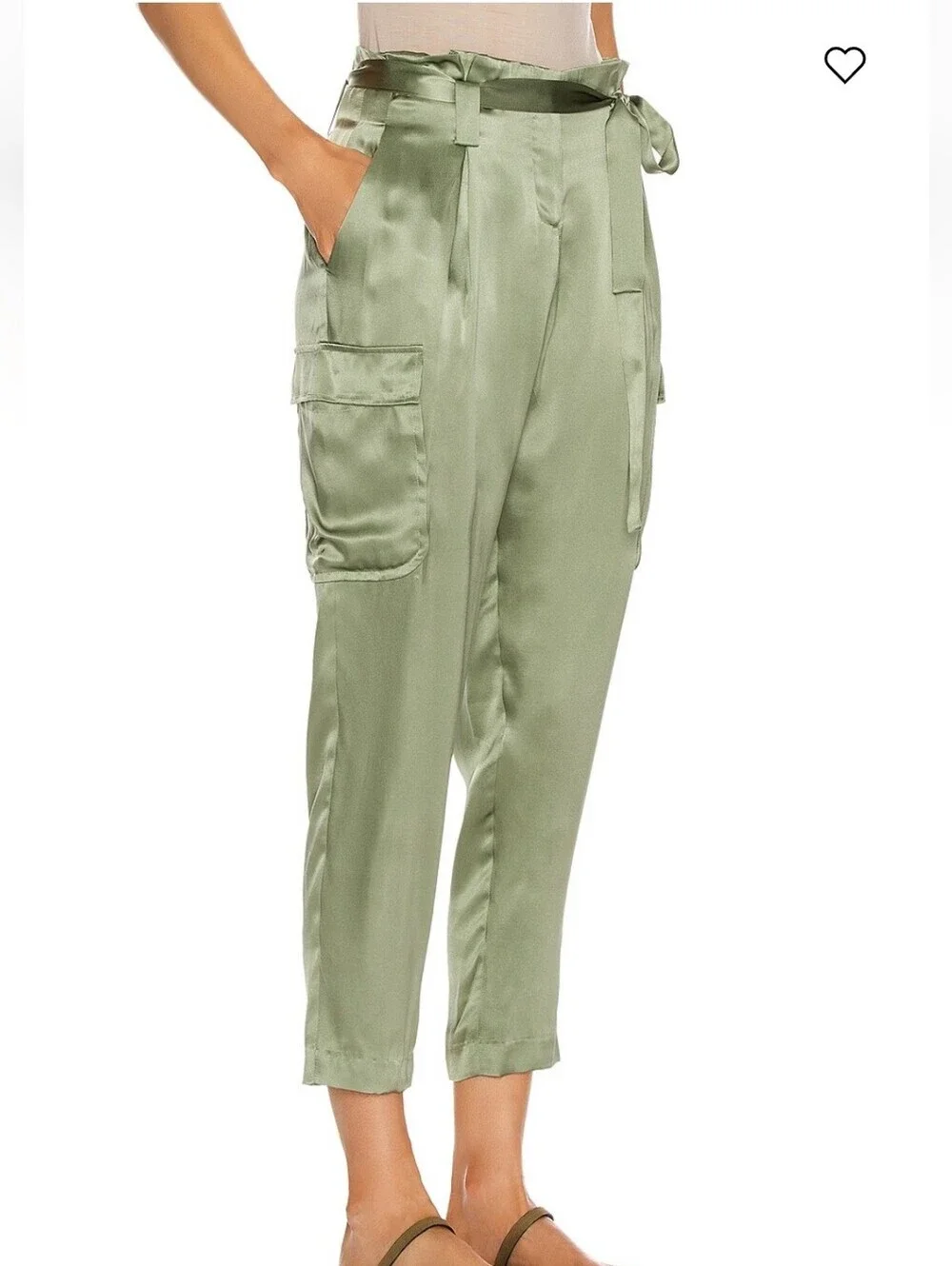 Silk Pants L'agence Womens Roxy Silk Paperbag Cargo Pant Green Sz 6